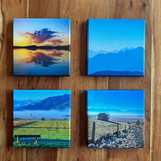 4x Blaues Land auf Leinwand (je 20x20cm)