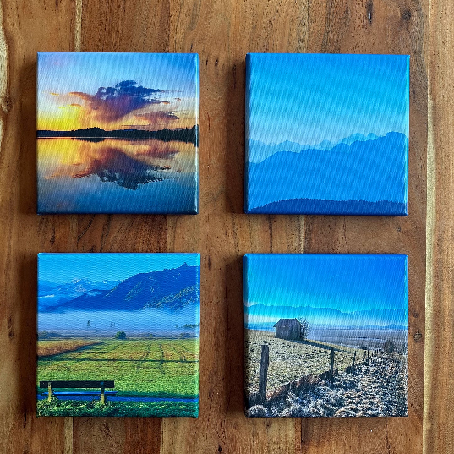 4x Blaues Land auf Leinwand (je 20x20cm)